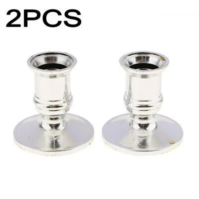 2pcs Traditional Shape Taper Standard Candle Holders Silver/Gold Candlestick Electronic Candles Wedding Dinner Home Decor 2