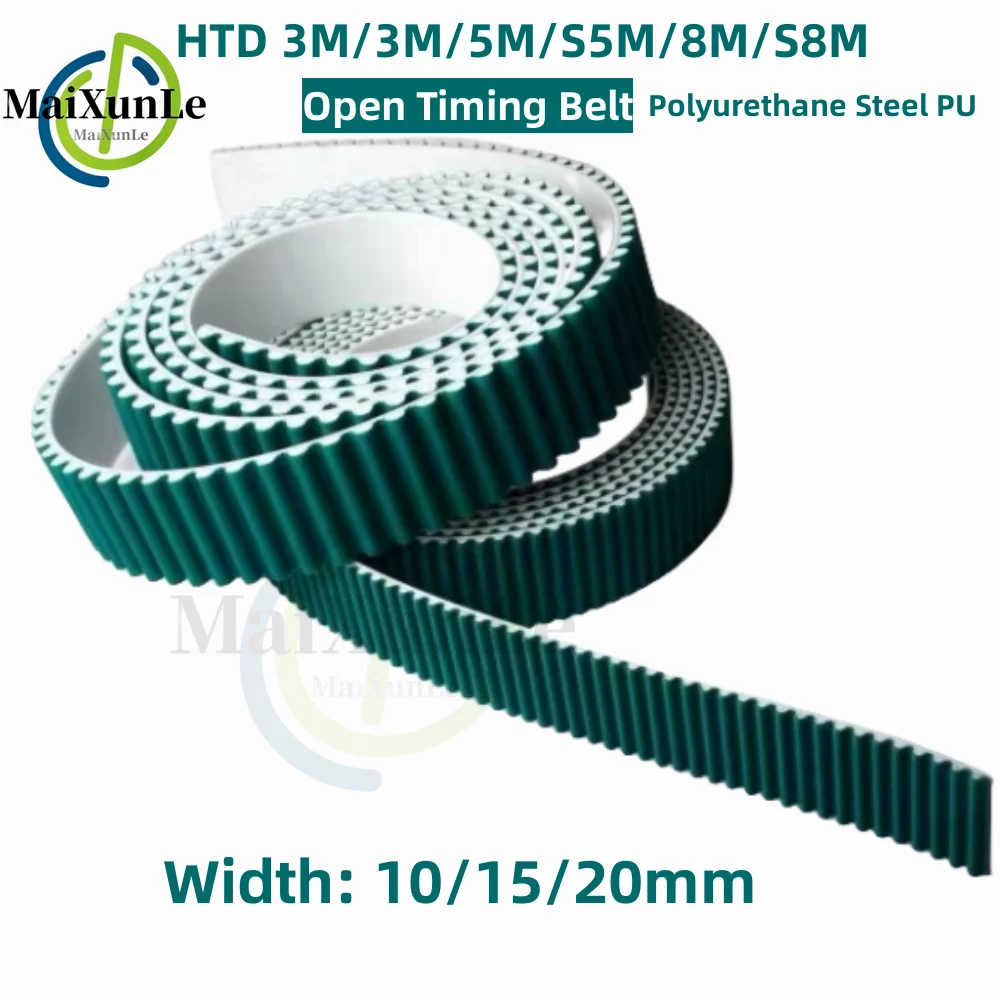 Correia Síncrona do Plutônio do Poliuretano Htd 3m S3m 5m S5m 8m S8m Verde Sincronismo Aberto Largura 10 mm 15 mm 20 mm