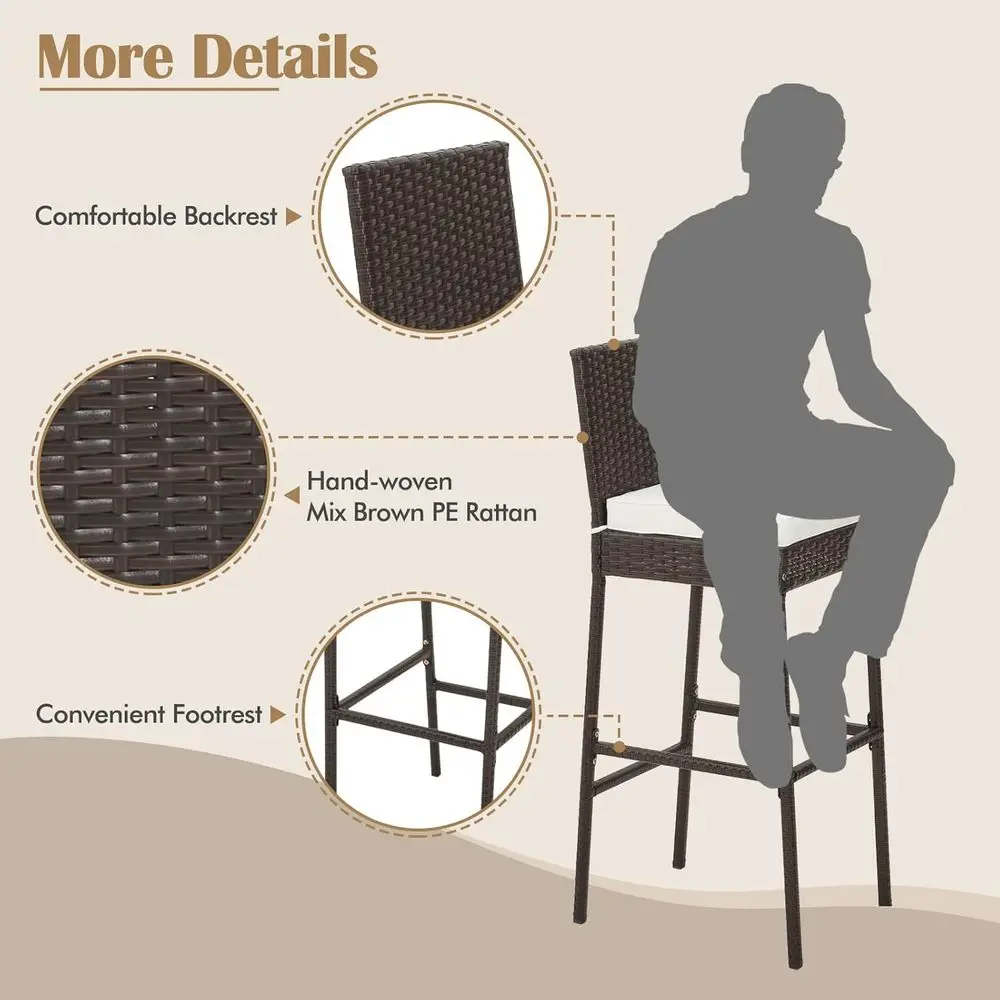 4-Piece Outdoor Wicker Bar Stools – 30" Patio Chairs with Cushions 6