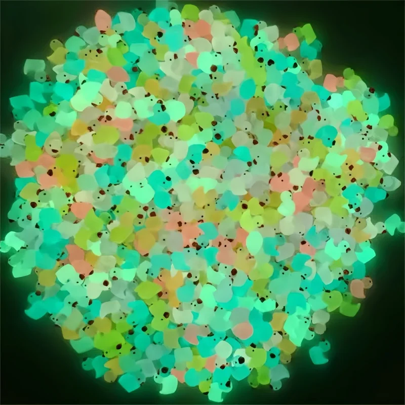 Fluorescence Duck Toy 100Pcs 1.8CM Mini Fluorescence Rainbow Duck Toy Cute Yellow Ducks Glow In The Dark DIY Handicraft Micro Landscape Decoration Toy