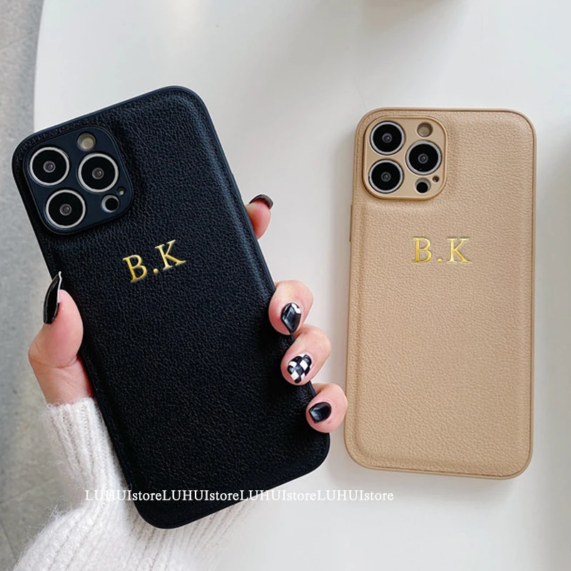 iphone 13 pro phone case Korea Personalise Name Letters Leather PU Soft Phone Case For iPhone 13 12 11 Pro X XS Max XR 7 8 Plus Luxury Plain Back Cover best iphone 13 pro case