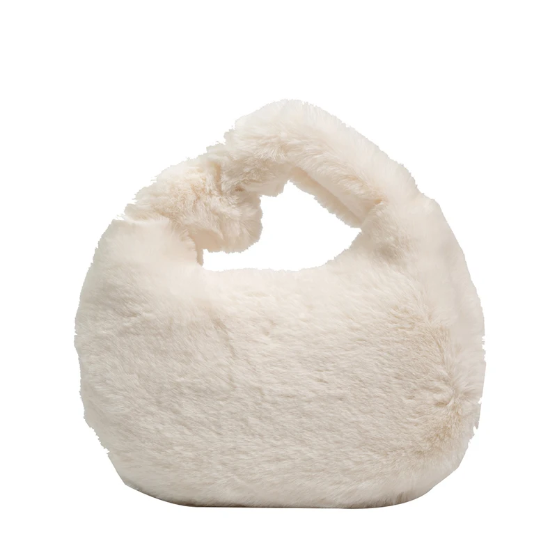 Knotted Plush Handbags For Women 2022 Winte New Furry Luxury Designer Handbag Soft Fluffy Y2K Tote Bag Faux Fur Hobos Korean INS