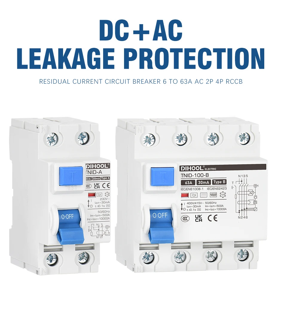 RCD Tipo B Proteção contra vazamento Disjuntor,