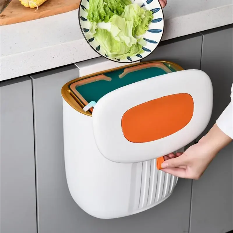 Hanging Trash with Lid Household Kitchen Bathroom Wall-mounted Garbage Can Portable Storage Bucket Home Large Capacity Dustbin