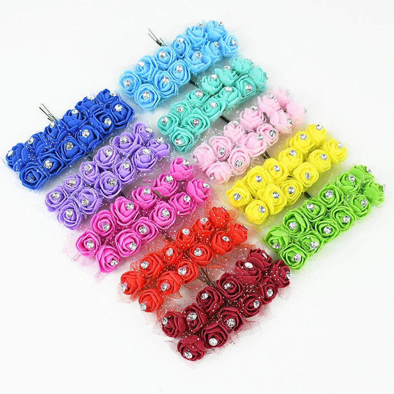 Description Picture 3 of item144Pcs 2cm Diamond Artificial Mini Foam Rose Flower Bouquet DIY Wreath Craft Wedding Party Decoration Scrapbooking Fake Flowers