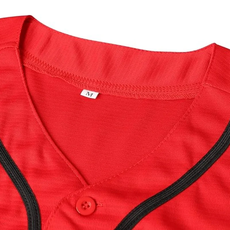 Mens Red Baseball Jersey Sports Blank Short Sleeve Shirt Loose Baseball T-shirt for Men