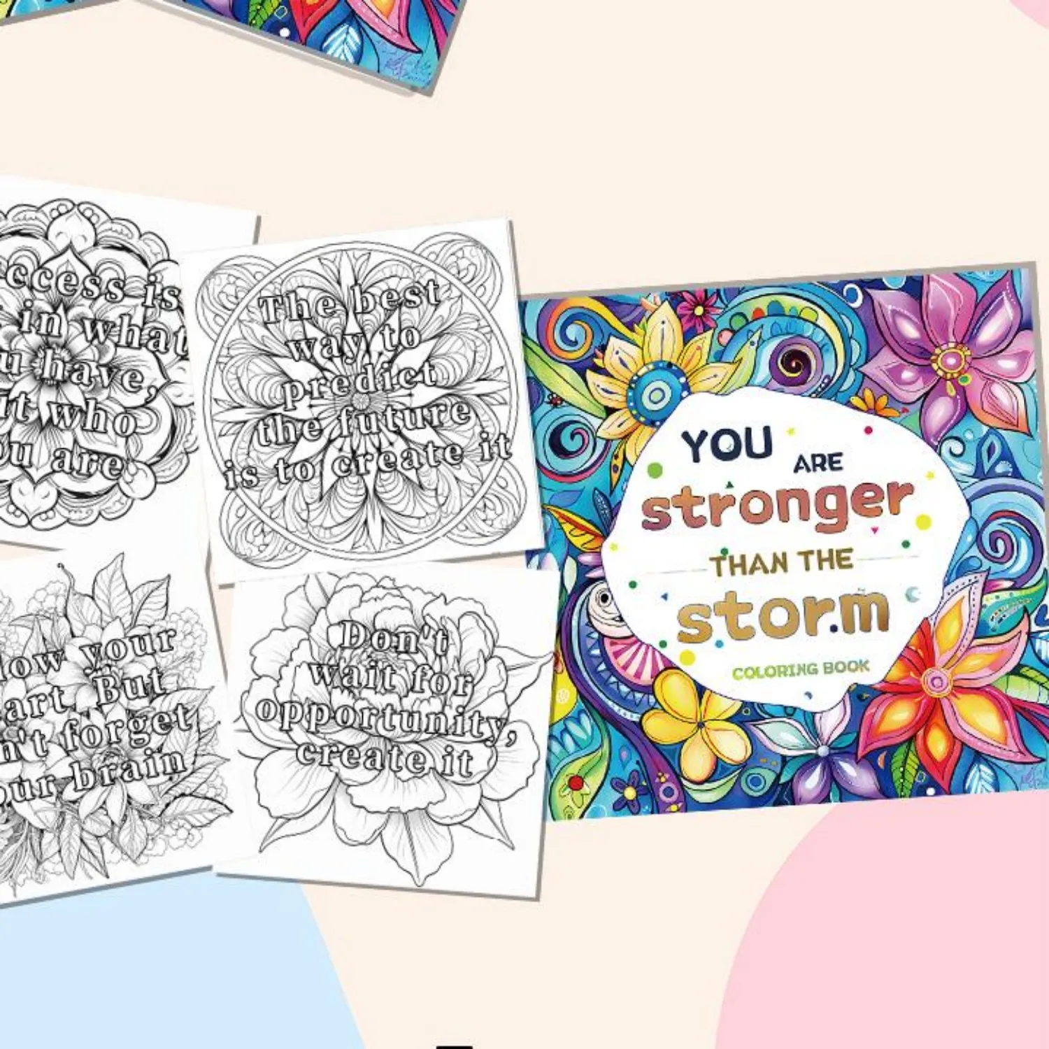 2pcs Adult Coloring Book Filling The Pattern Coloring Creative Positive Words With Floral Designs Booklet For Teens Relaxation 5