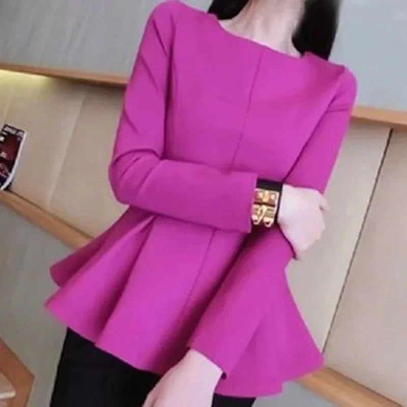 

Elegant Solid Color All-match Folds Ruffles Blouse Clothing 2024 Autumn New Oversized Casual Pullovers Office Lady Shirt J219