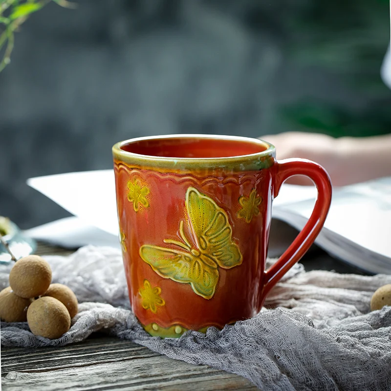 

Butterfly embossed ceramic cup mug water cup tea cup milk cup coffee cup drink cup Christmas new year young luxury friend gift