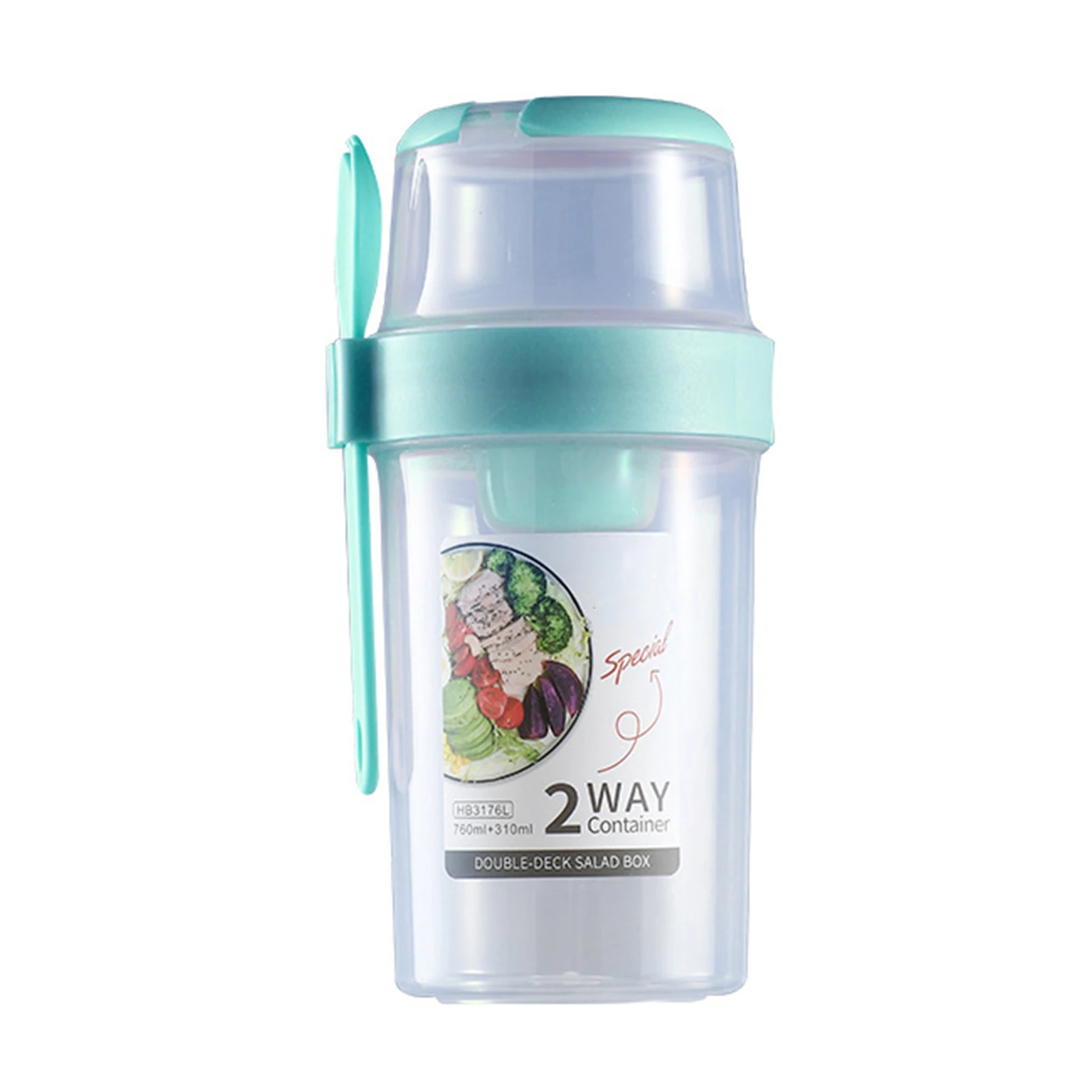 

Meal With Fork Fruit Lunch Dressing Holder Salad Shaker Cup Double Layer Reusable Travel Leakproof Vegetable Breakfast Container
