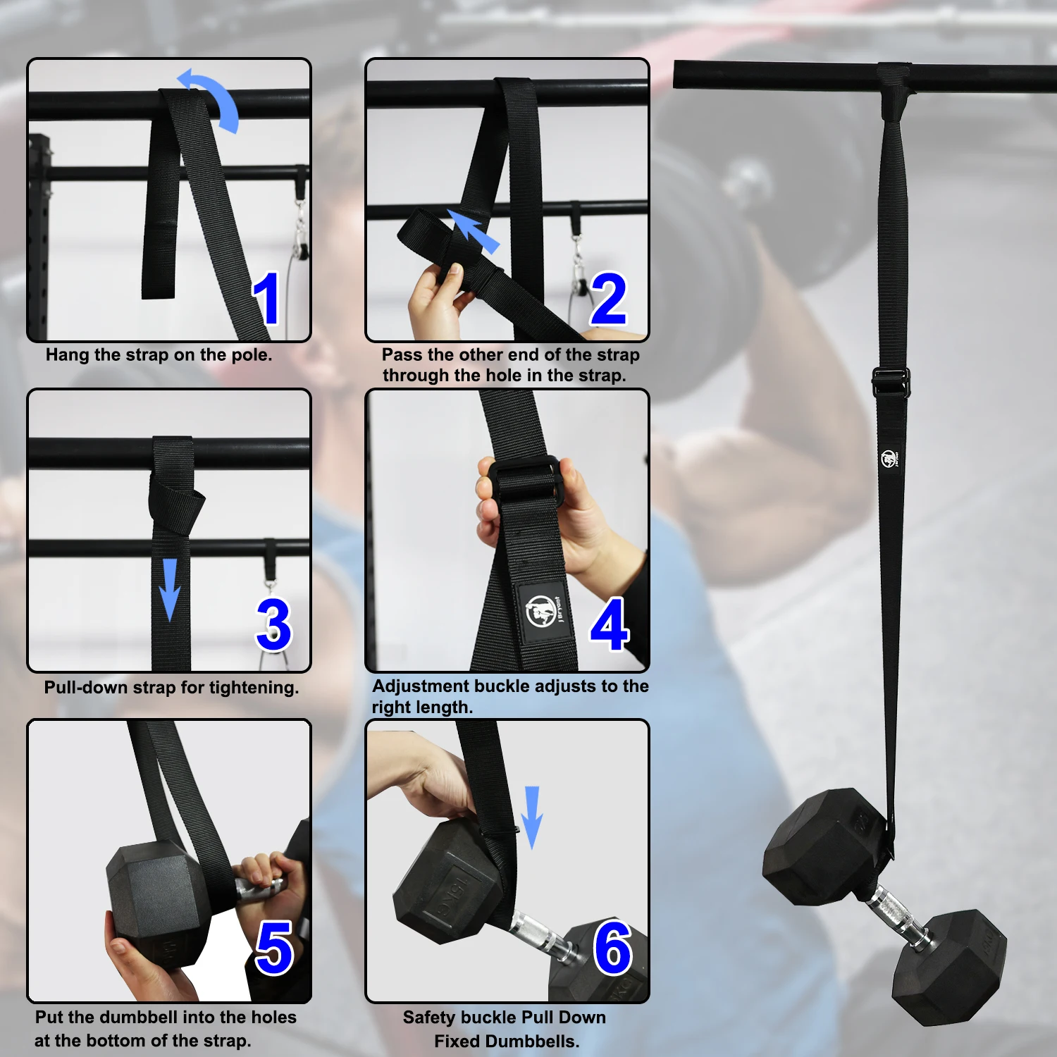 Dumbbell Spotter Straps Barbell Rack Attachment for Chest Bench Press Hanging Dumbbells Safety Hanger Straps Home Gym Equipment 4