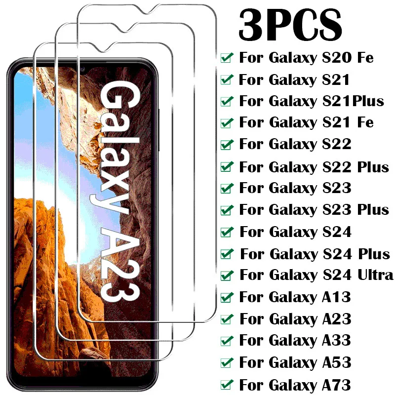 

Закаленное стекло для Samsung Galaxy S24 S23 S22 S21 Plus S20 Fe A03S A13 A33 A23 A53 A73, 3 шт.