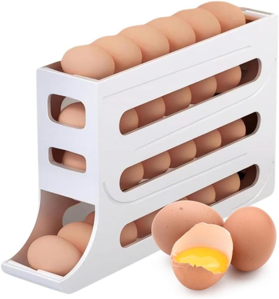Egg Holder for Fridge, Egg Dispenser Auto Rolling Egg Tray Storage and Organizer, Space-Saving Egg Roller for Refrigerator