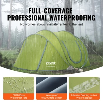 VEVOR Camping Tent Pop Up Tent for 4 Person Easy Setup Waterproof Backpacking Tent with Door & Window for Outdoor Family Camping 3