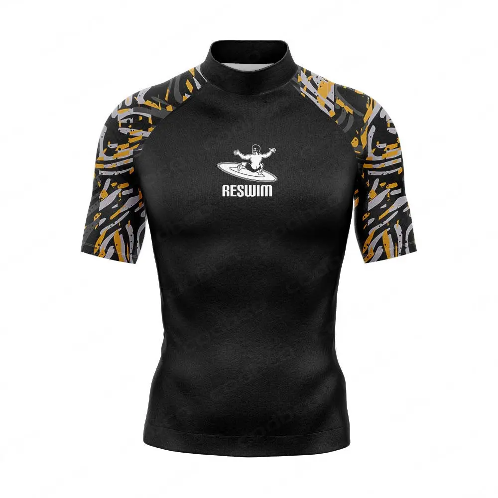 Men's Surf Swimwear Short Sleeve Rash Guards Swim Shirts Sun UV Protetion Swimsuit Surfing Diving T-shirts Tops Swimming Clothes