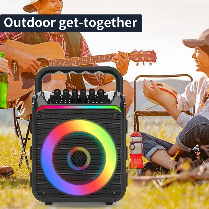 ALYNIC LED Karaoke Machine with Two Wireless Microphones Supports BT USB AUX TF Portable Bluetooth Speaker Adjustment PA System