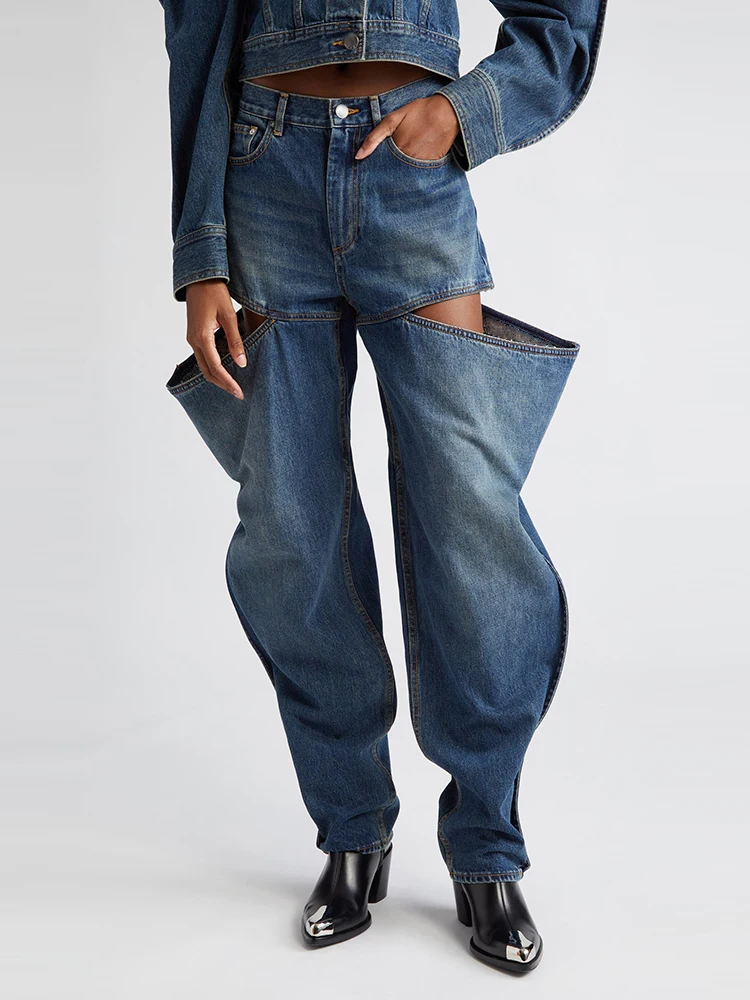 【SATIIIZ】Delf over wide denim pants Doiff Twisted Denim Pants - satiiiz