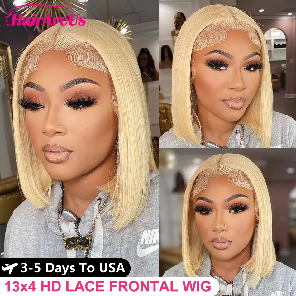 Blonde 613 Short Bob Wigs Straight 13x4 HD Lace Front Human Hair Wig For Women Brown Red 99J HD Lace Frontal Wig Remy Human Hair