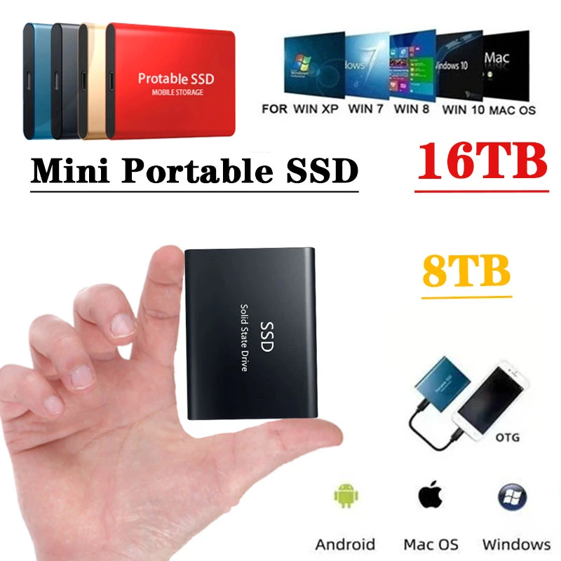 2022 New Portable High-speed 2TB SSD Mobile Solid State Drive 16TB Hard Drive Computer Mobile Hard Drives External Hard Drive HD usb 3.0 hard drive