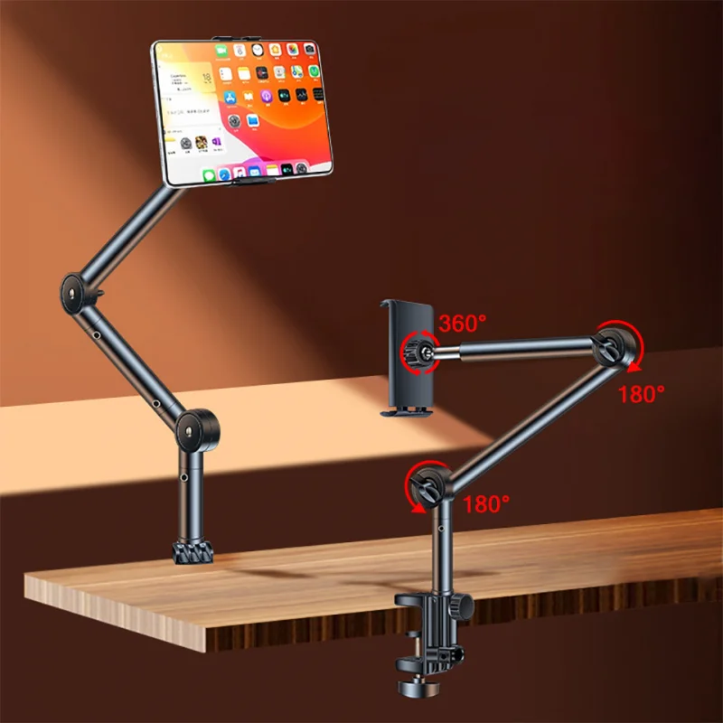 Desk Alloy Long Arm Tablet Bracket Adjustable Foldable Tablet Stand Support Flexible Folding Holder IPad Pro Pad Accessories tablet stand tablet holder