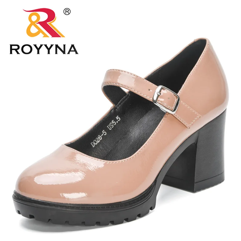 

ROYYNA 2023 New Designers Mary Jane Shoes Women Round Toe Patent Leather Pumps Ladies Block High Heel Pumps Buckle Shoe Feminimo