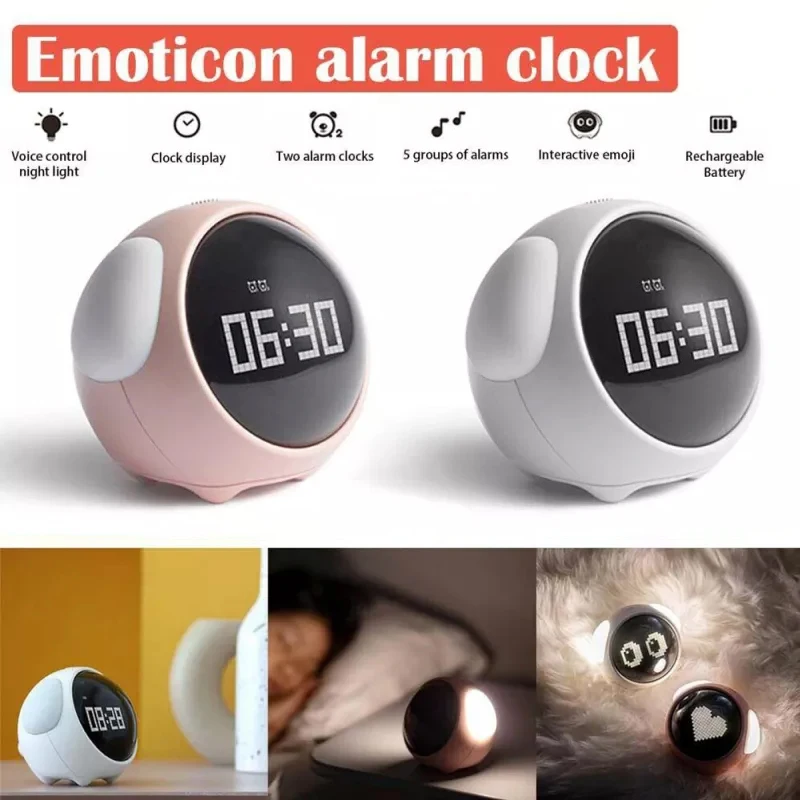 Cute Night Light LED Alarm Clock Smart Kids Digital Adjustable Ringtone