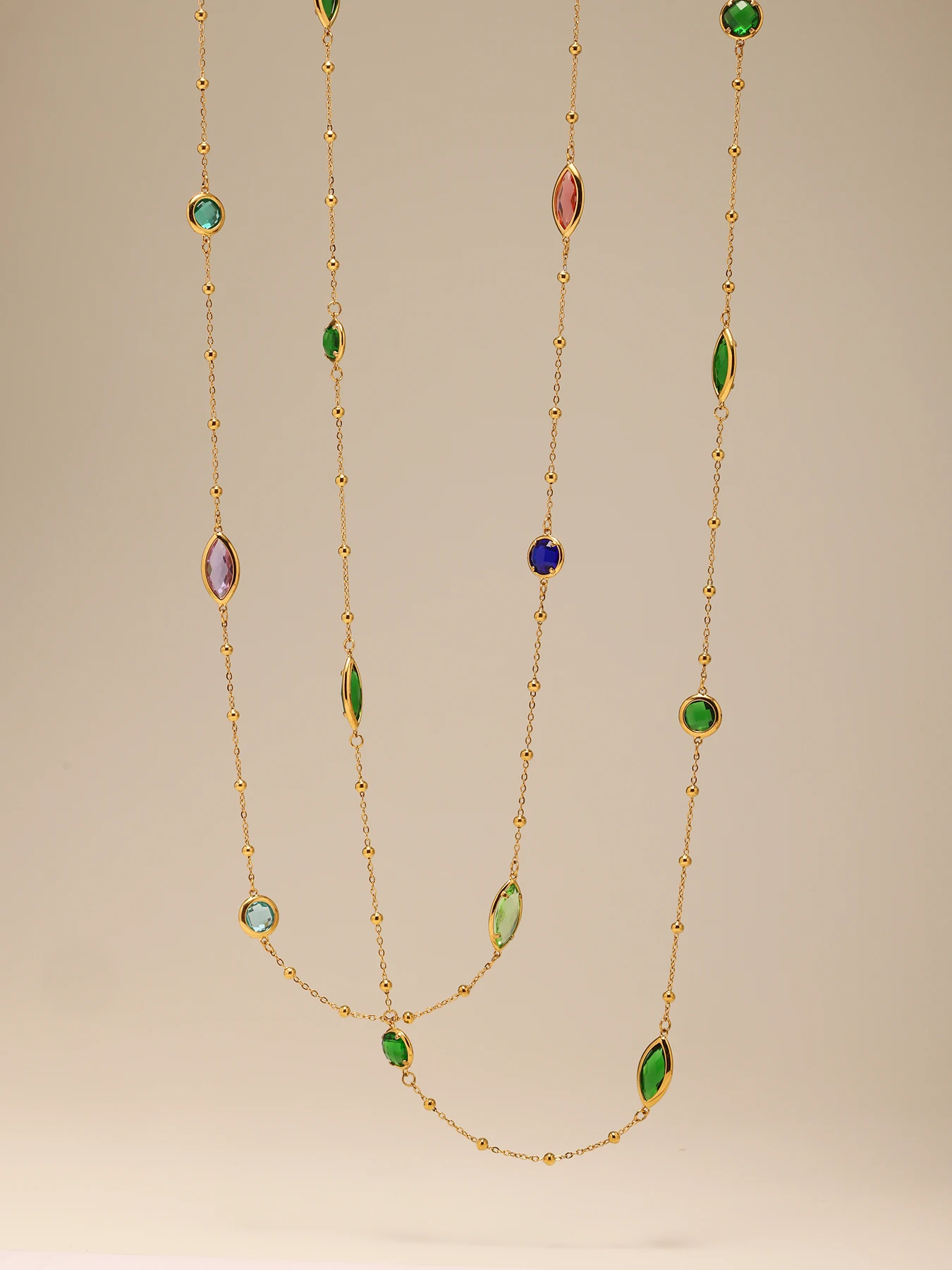 Bunte runde Augen-Stil-Edelstahl-Halskette für Frauen, luxuriöses tschechisches Glas, vergoldete Manschette, offener Armreif, Charm-Schmuck – Detail 8