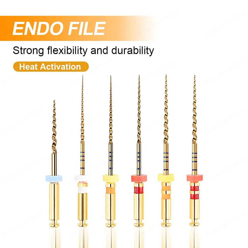 Endo rotary files Dental pulp files Diamond file set Glin Dental Heat Activated Gold Flexible Endo Files Canal Root Treatment Rotary Golden File Dentist Tools Endodontic Files
