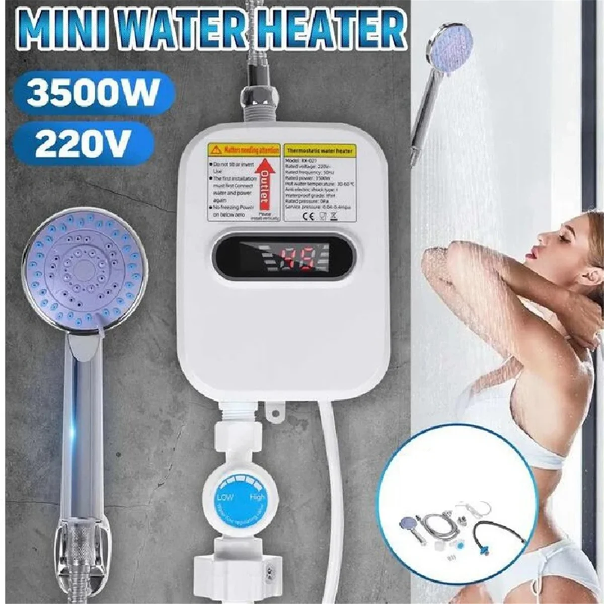 Instant Water Heater Shower Bathroom Faucet Plug Hot Water Heater 3500W Digital Display for Country House US Plug HOT