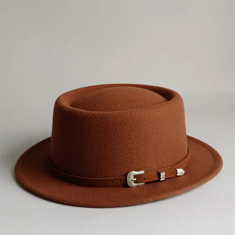 Vintage Pork Pie Hut für Männer, breite Krempe, Filz, schwarzes Fedora, Kirche, Jazz, Band, Trilby, Panama, Gangster, Kappen, Gentleman-Stil – Detail 9