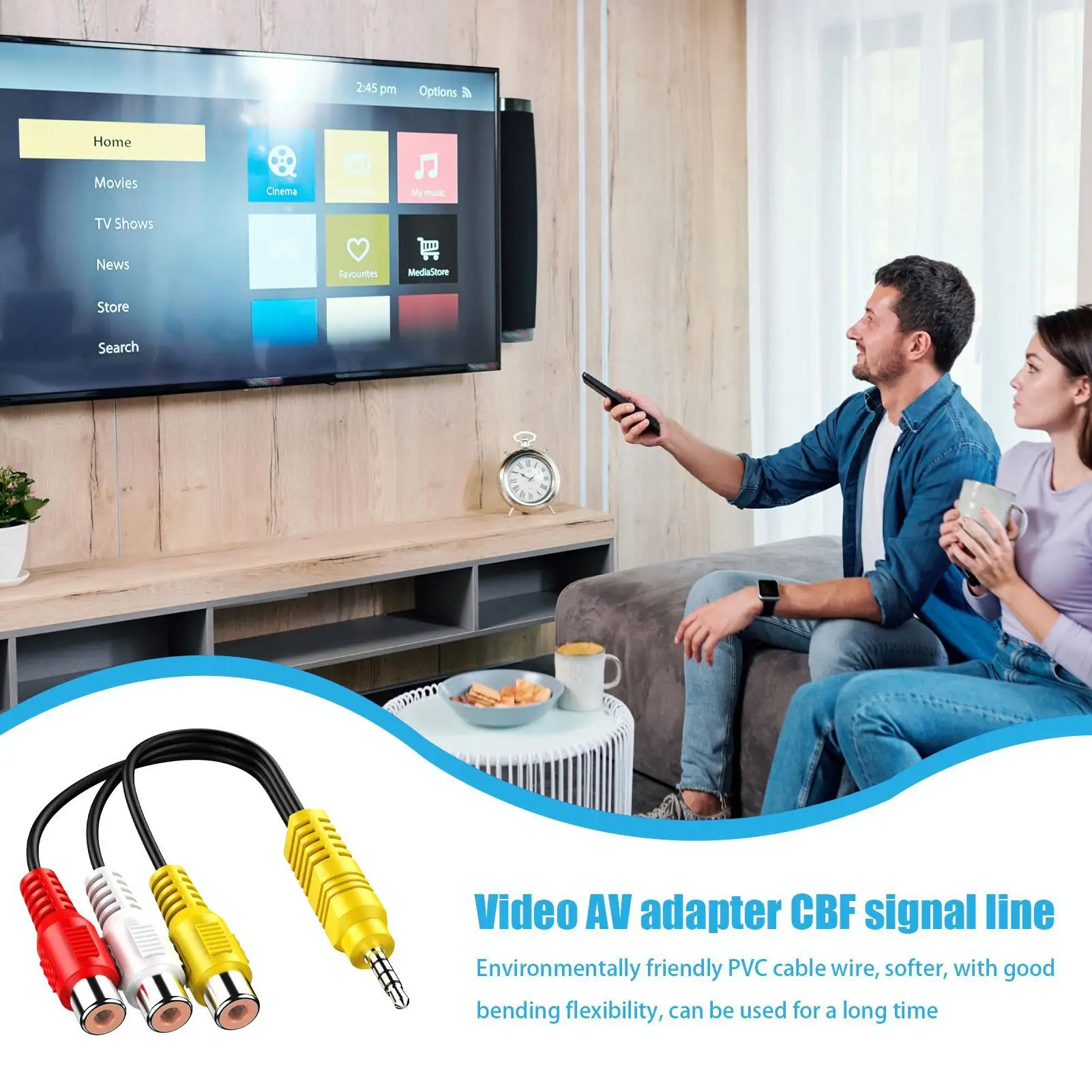 Universal AV Composite Video Adapter Cable for TV, School, Home, and Workplace