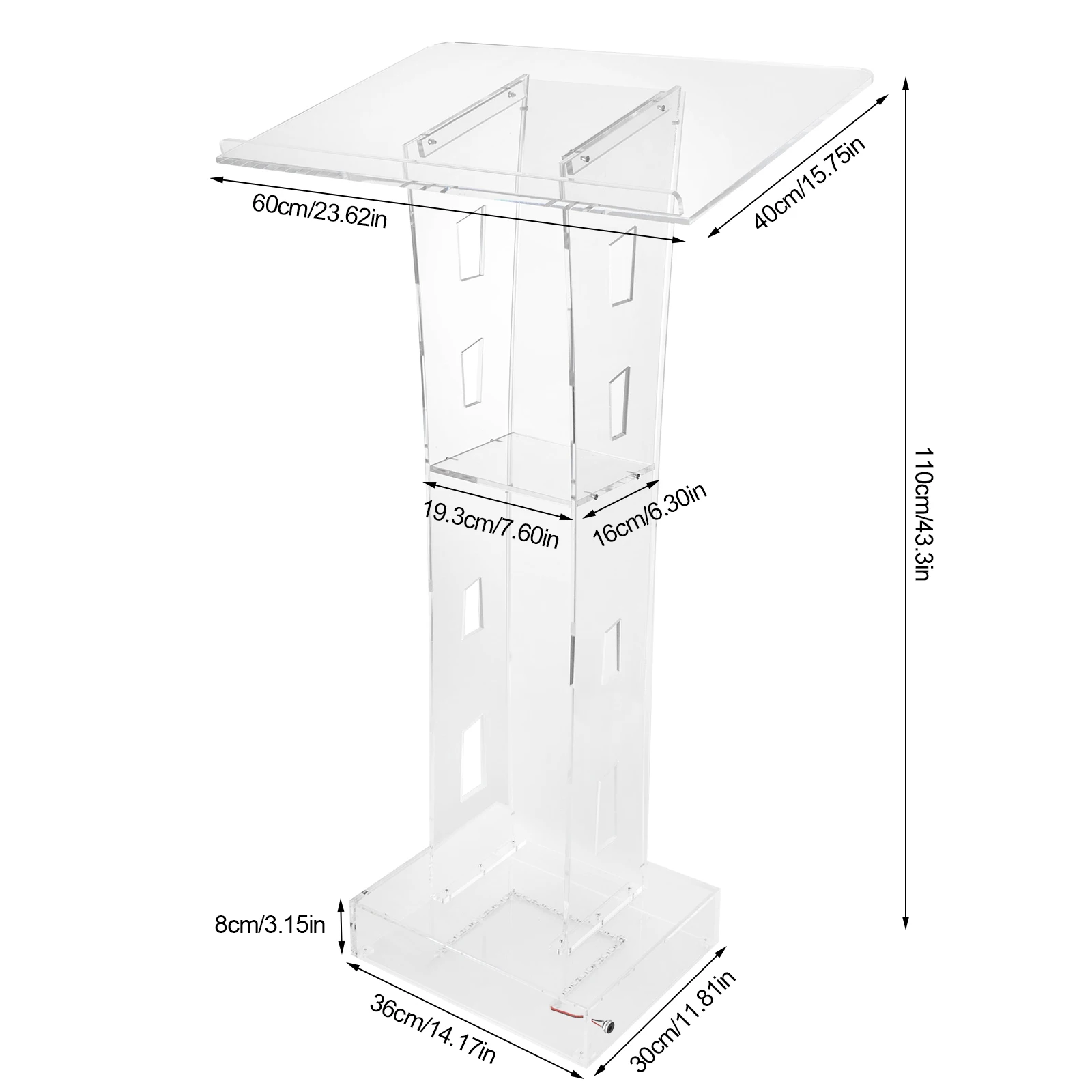 Klares Acryl-Rednerpult, LED-Podium, klare Kanzel, Lucite, Kirche, LED-Podiumständer, vertikale Leseplattform, hoher Tisch, Lectur – Detail 1