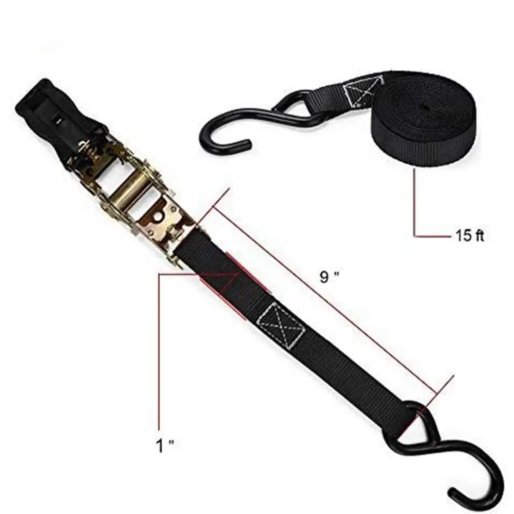 Ratchet Tie-Down Strap Motorcycle Fixed Heavy Cargo Trailer Transportation S-hook Tie-down Strap Tensioner For Cars 1 Inch