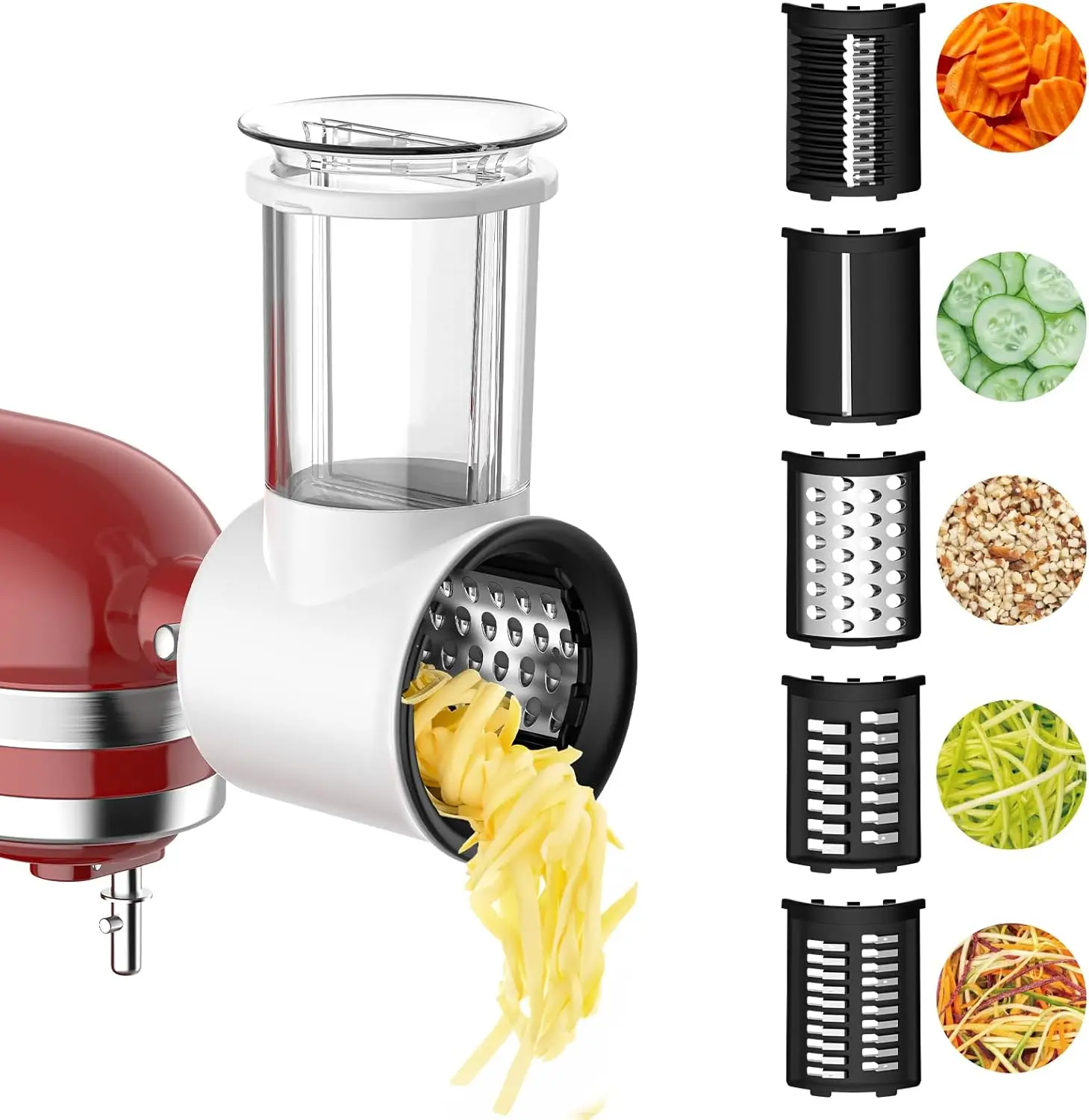 GVODE Slicer Shredder Attachment for Kitchenaid Stand Mixer, Cheese Grater Attachment for Kitchenaid with 5 Blades, Large Feed C