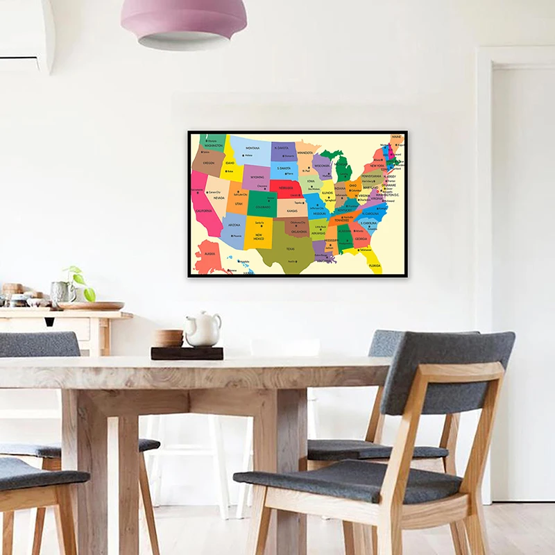 The Administrative Map of USA 59*42cm Poster and Print Non-woven Canvas Painting School Classroom Supplies Home Decoration