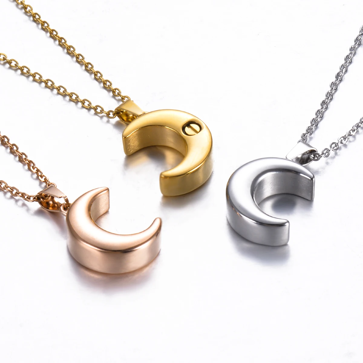 

Smooth Moon Urn Necklaces Hold Human Pet Ashes Stainless Steel Memorial Pendent for Women Men Cremation Jewelry