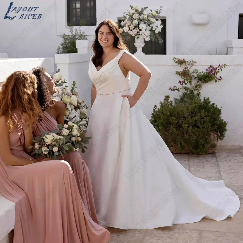 

LAYOUT NICEB Plus Size Satin A-Line Wedding Dress Sleeveless Backless Bride Gown Back Buttons Custom Made 2024 vestidos de novia