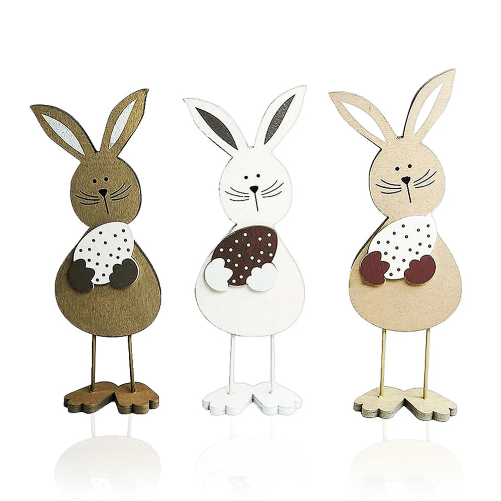 

Wooden Stand Up Rabbit Ornaments, Table Top Craft Gift, Easter Decoration, 3 Pcs