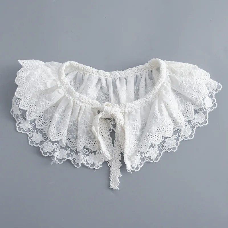 

Элегантная Наплечная шаль с большими лацканами, искусственный воротник, шаль для женщин, шаль, рубашка с цветочной вышивкой, съемный воротник-накладка с бантом