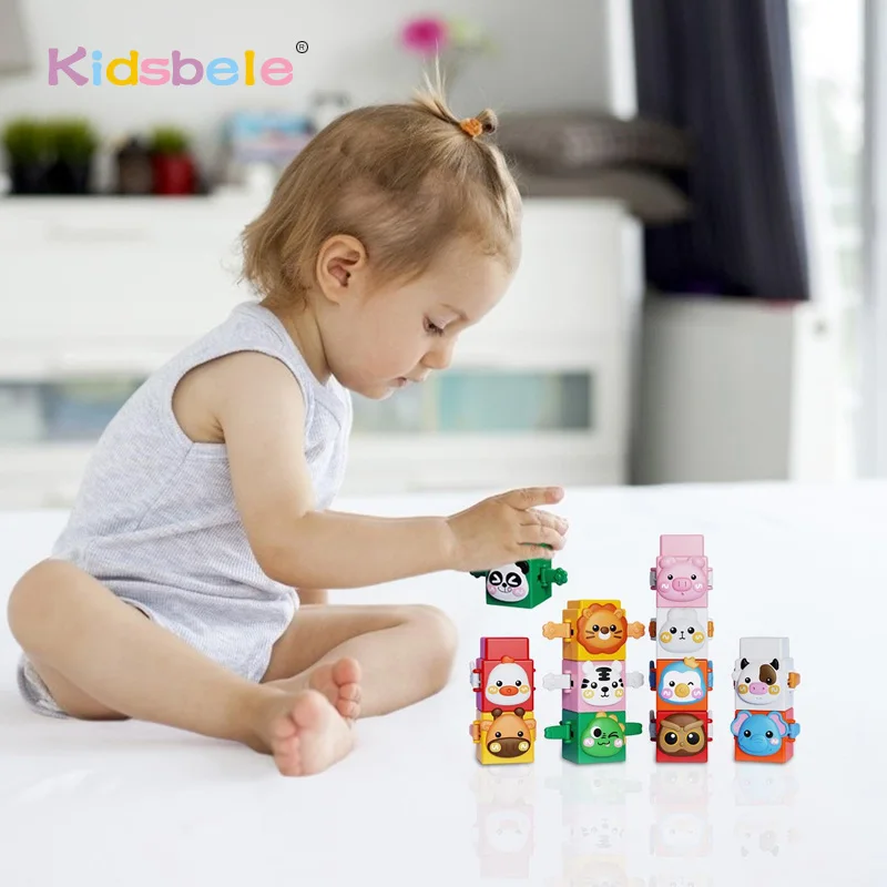 Baby Educational Animal Stacking Building Blocks Montessori Colorful Cartoon Animal Sorting Matching Toy For Toddler Party Game