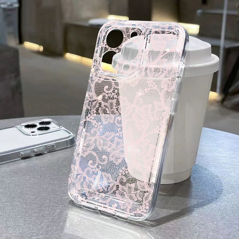 Elegant White and Pink Lace Floral Phone Case Cover
