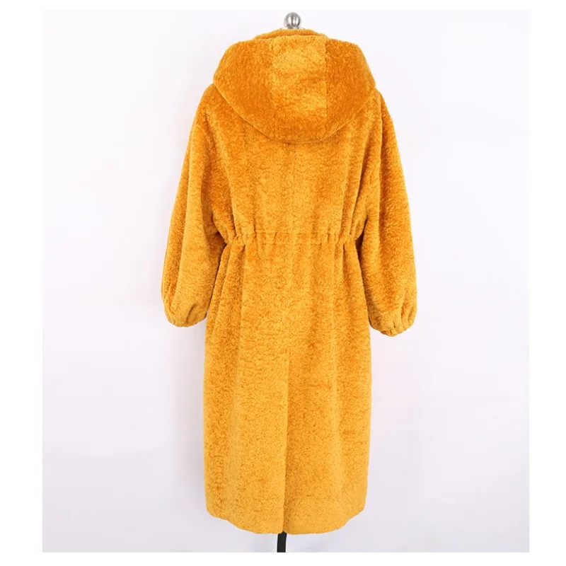 Winter New Women Faux Fur Coat Long Thickened Warm Outwear Soft Oversized Stand Collar Drawstring Hooded Zip Up Fashion Jackets