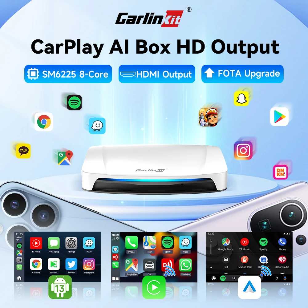 2026 New CarlinKit Android 13 CarPlay AI Box HDMI Wireless CarPlay Android Auto TV Video Box Qualcomm SM6225 8-Core Split Screen