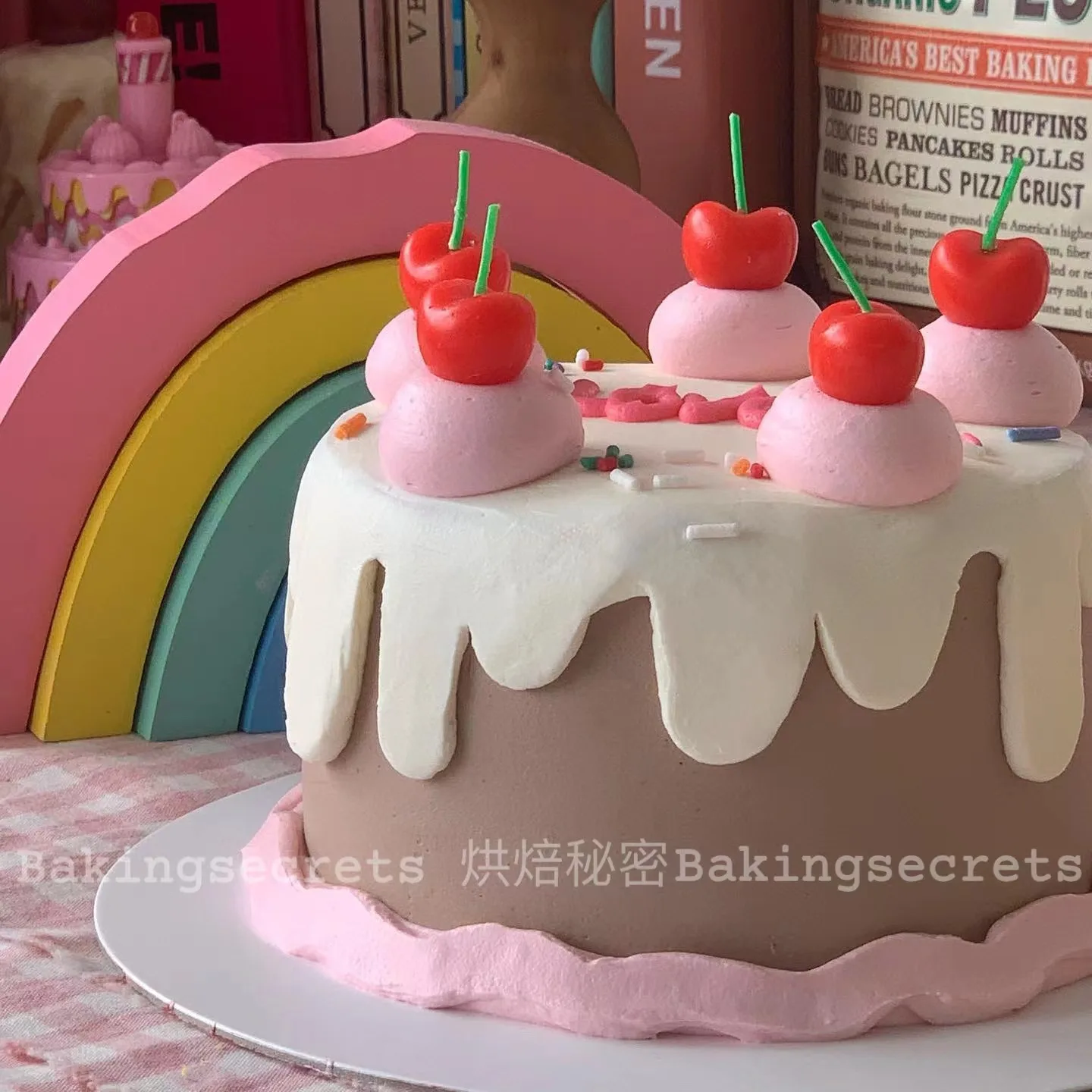 생일 축하 케이크로 만든 로맨틱한 선물과 귀여운 생일 파티 장식의 창의적인 시뮬레이션 8 생일 축하 핑크 캔들 케이크 토퍼 장식, 한국 레트로 INS 체리 과일 크림 컵케이크 디저트 웨딩 베이킹 용품