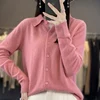 100% Mink Cashmere POLO Collar Women's Sweater Cardigan Solid Color Thick warm Cardigan Sweater For Women 2023 Autumn/Winter New 6