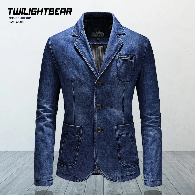 Men's Denim Blazers Male Coat Oversized Spring Autumn Fashion Casual Suit Jacket Men Clothing Outerwear 4xl AGZ01