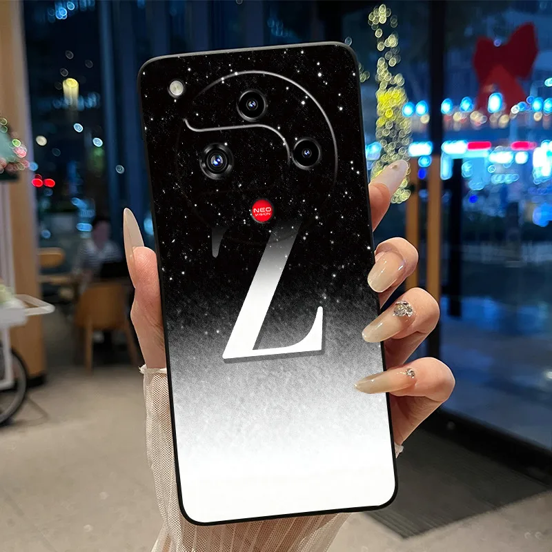 Elegant Anti-Scratch Black Phone Case with A-Z Initial Letter Design
