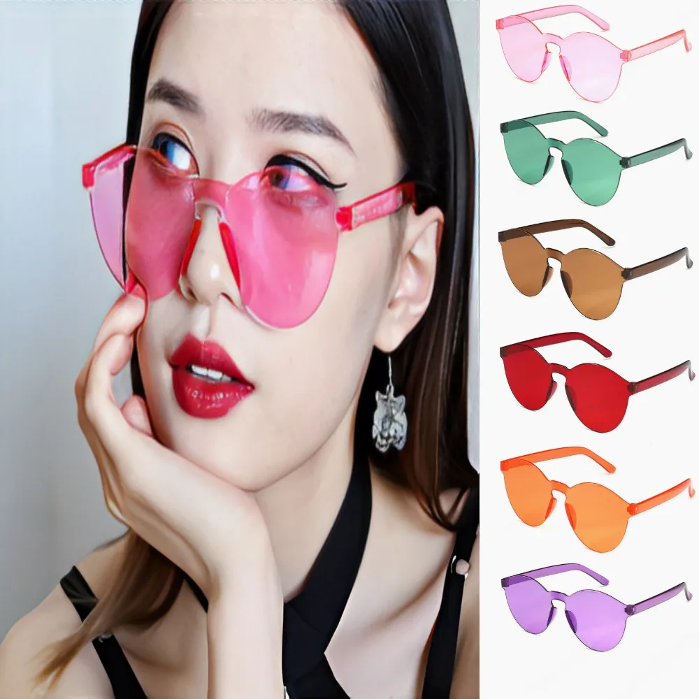 

Cheap Rimless Sunglasses Women Fashion Round Ocean Candy Lens Shades Female Sun Glasses Girls gafas de sol UV400