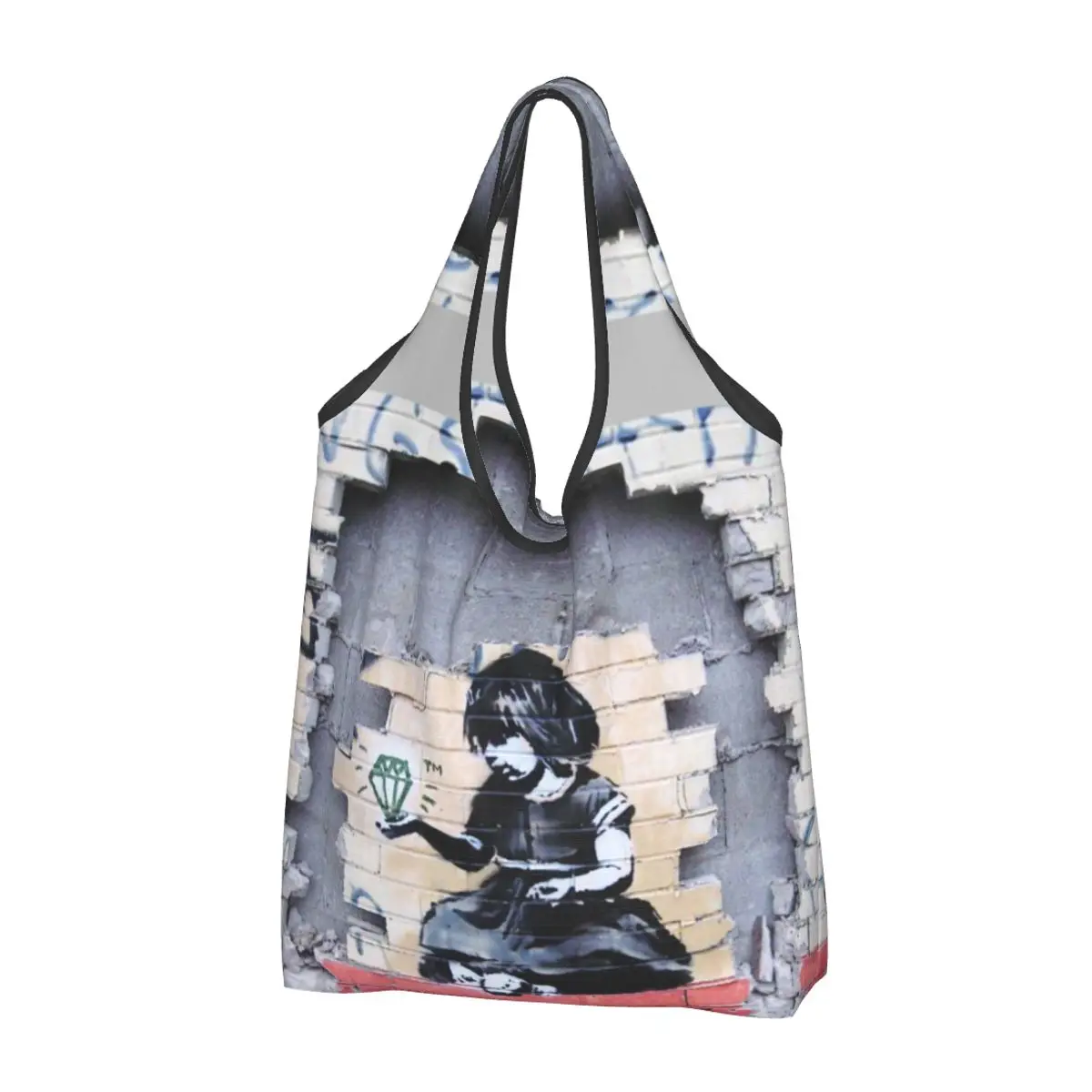 

Сумка-тоут с забавным принтом Banksy Diamond Girl для покупок, Портативная сумка-шоппер на плечо, дорожная сумка