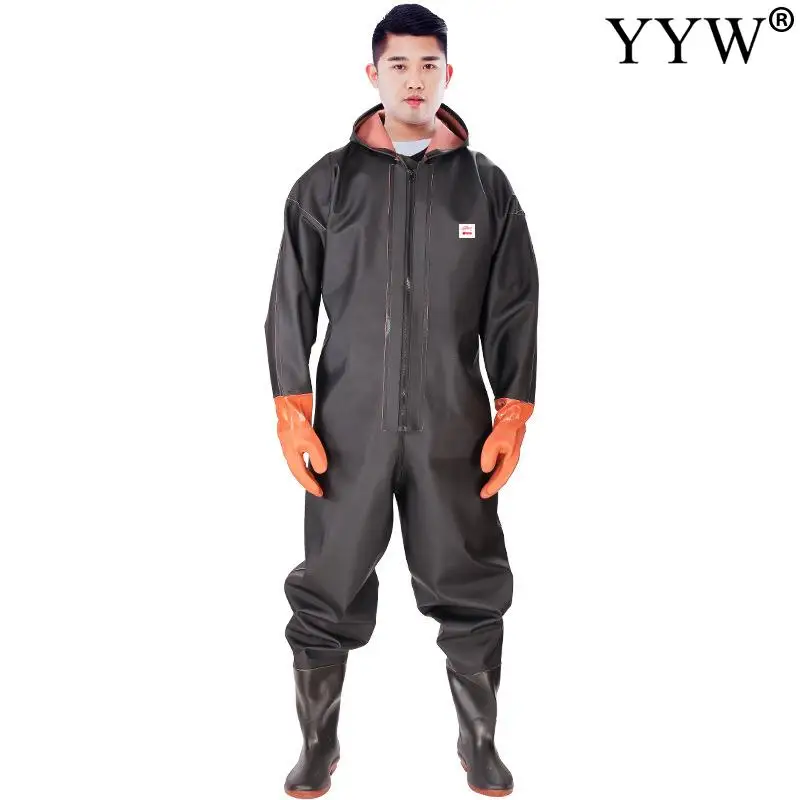 Fishing Hooded Waders Pants Overalls With Boots Gloves Adult Set Waterproof  Long Sleeve Wader Trousers Fishery Apparel Gear Suit